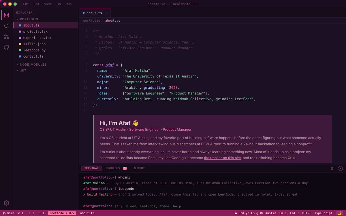 Typescript Tsx Afaf Maliha — Software Engineer and Product Manager